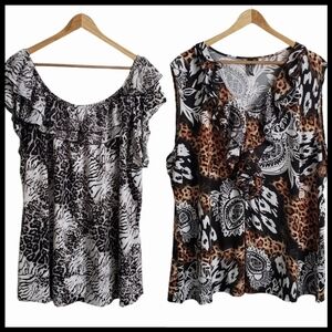 Milano Animal Print Set Of Two Abstract Blouses Size 3X